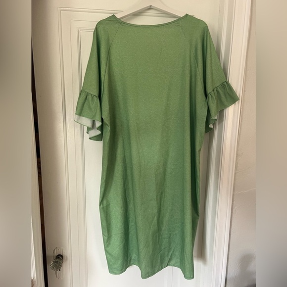 Green Butterfly Dress XXL Boho Casual Summer Dress Ruffle Sleeve V-Neck Tunic - Picture 10 of 12